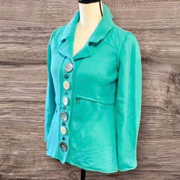 Pure Handknit 100% Cotton Aqua Button Detail Sweater XS/TP - Picture 3 of 8